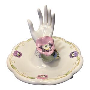White Porcelain Hand Ring Holder Trinket Jewelry Dish Flowers Bee Khim Or Khiun?